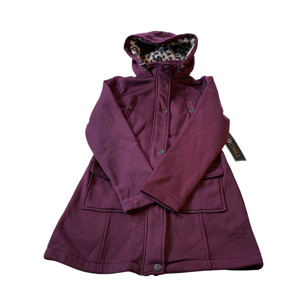 Big Chill Women's Purple Hooded Anorak Jacket with Leopard Print Lining NEW